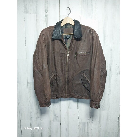 Blouson Aviateur Vintage St John's Bay Bomber En Cuir Daim Marron Taille XL